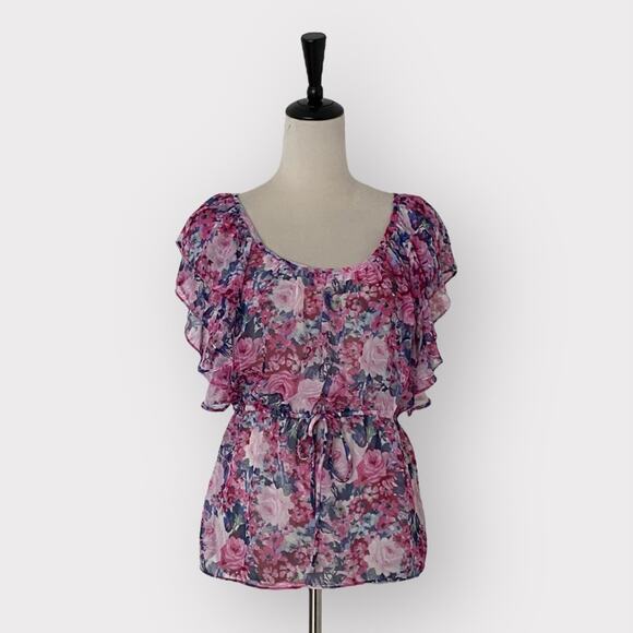 Xxi Floral Print Summer Top Pink - Picture 1 of 7